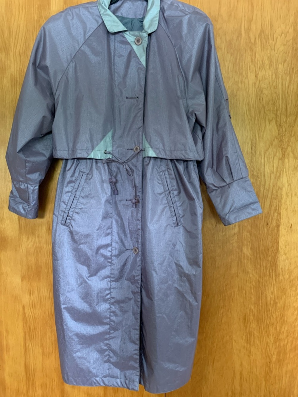 Vintage Rebecca Lynn Iridescent Light Purple & Grey Rain Trench Coat sz 7/8